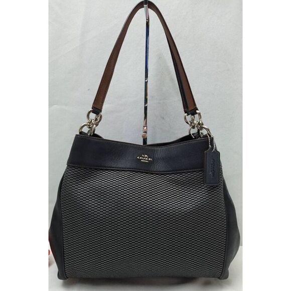 Coach Legacy Jacquard Lexy Black Canvas 3 Compartments Shoulder Bag - Picture 1 of 10